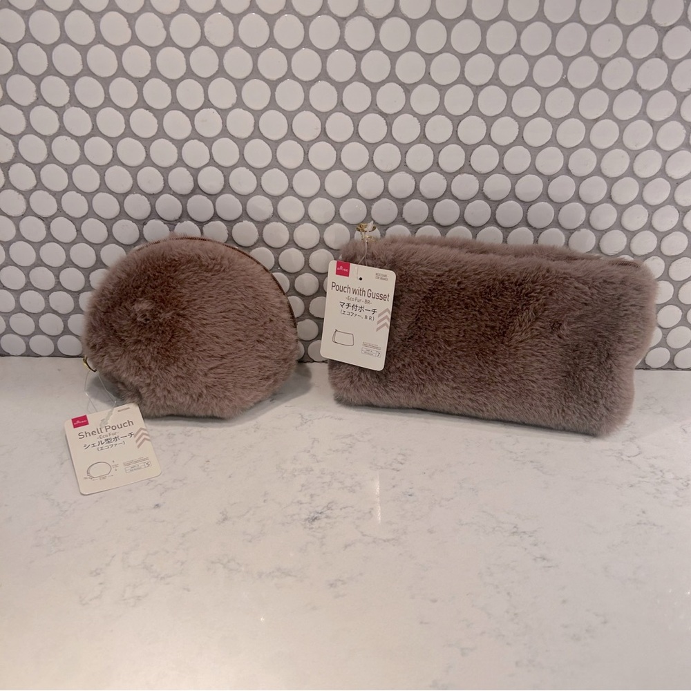 Daiso Faux Fur Pouch Set of 2 - Taupe